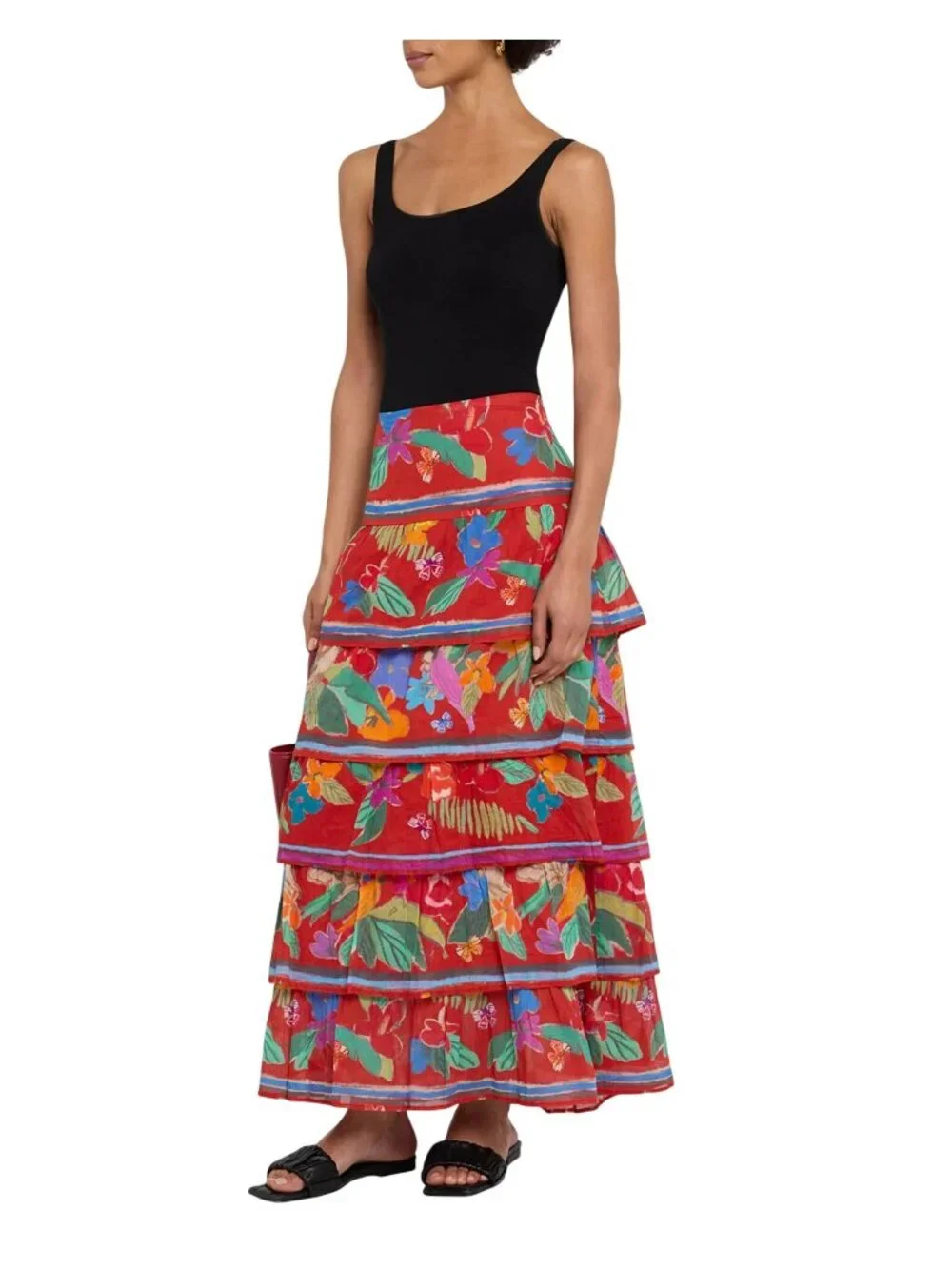 Marie Oliver Christie Floral Cotton Tiered Midi Skirt Womens Long